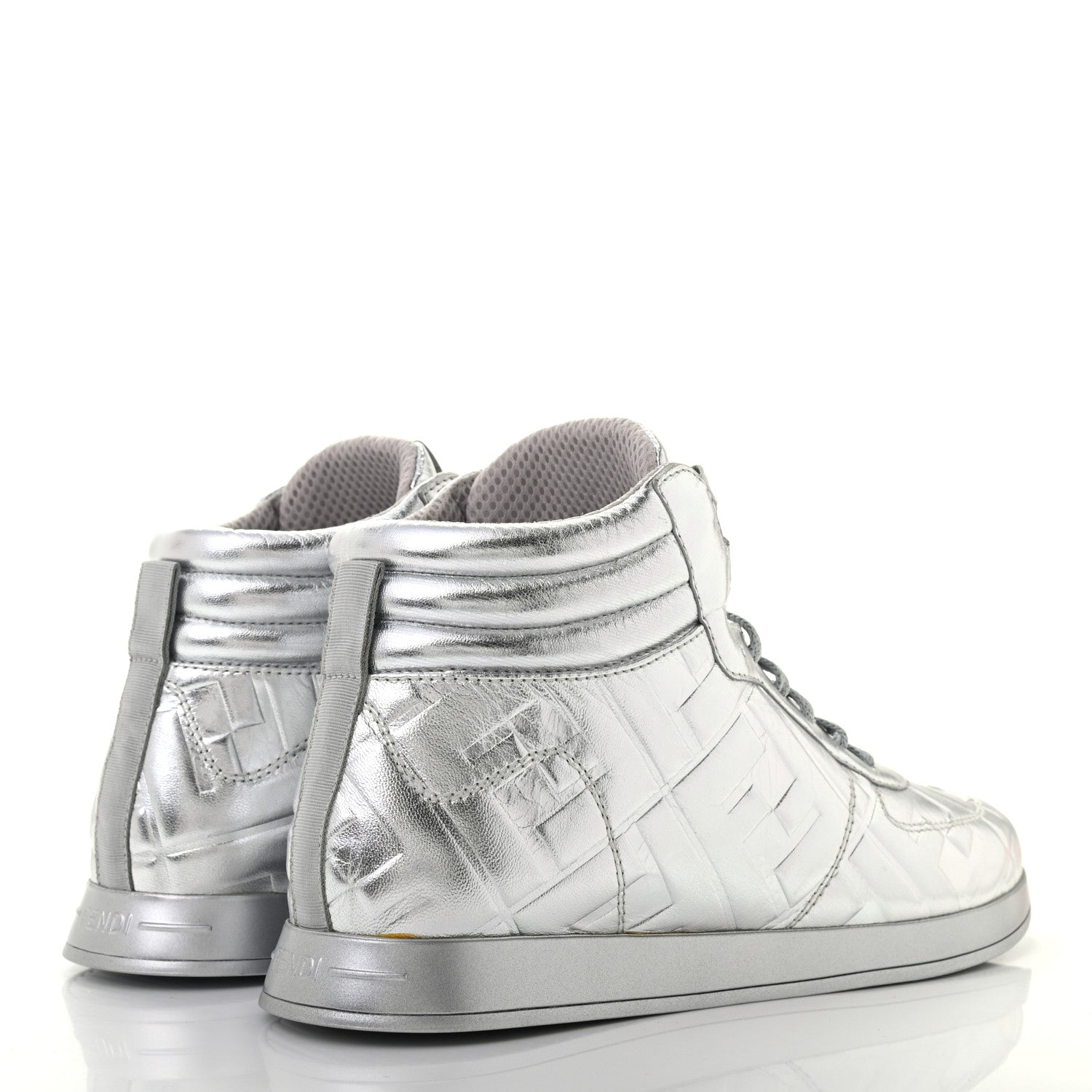 Fendi X NICKI MINAJ Metallic Nappa Macro FF Embossed Prints On High Top Sneakers 39 Silver 4 of 8