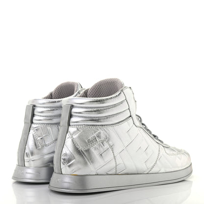 Fendi X NICKI MINAJ Metallic Nappa Macro FF Embossed Prints On High Top Sneakers 39 Silver 4 of 8