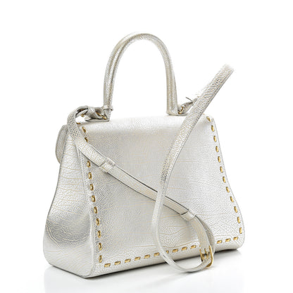 Delvaux Metallic Crispy Calfskin MM Brillant Satchel Antique Silver 2 of 10