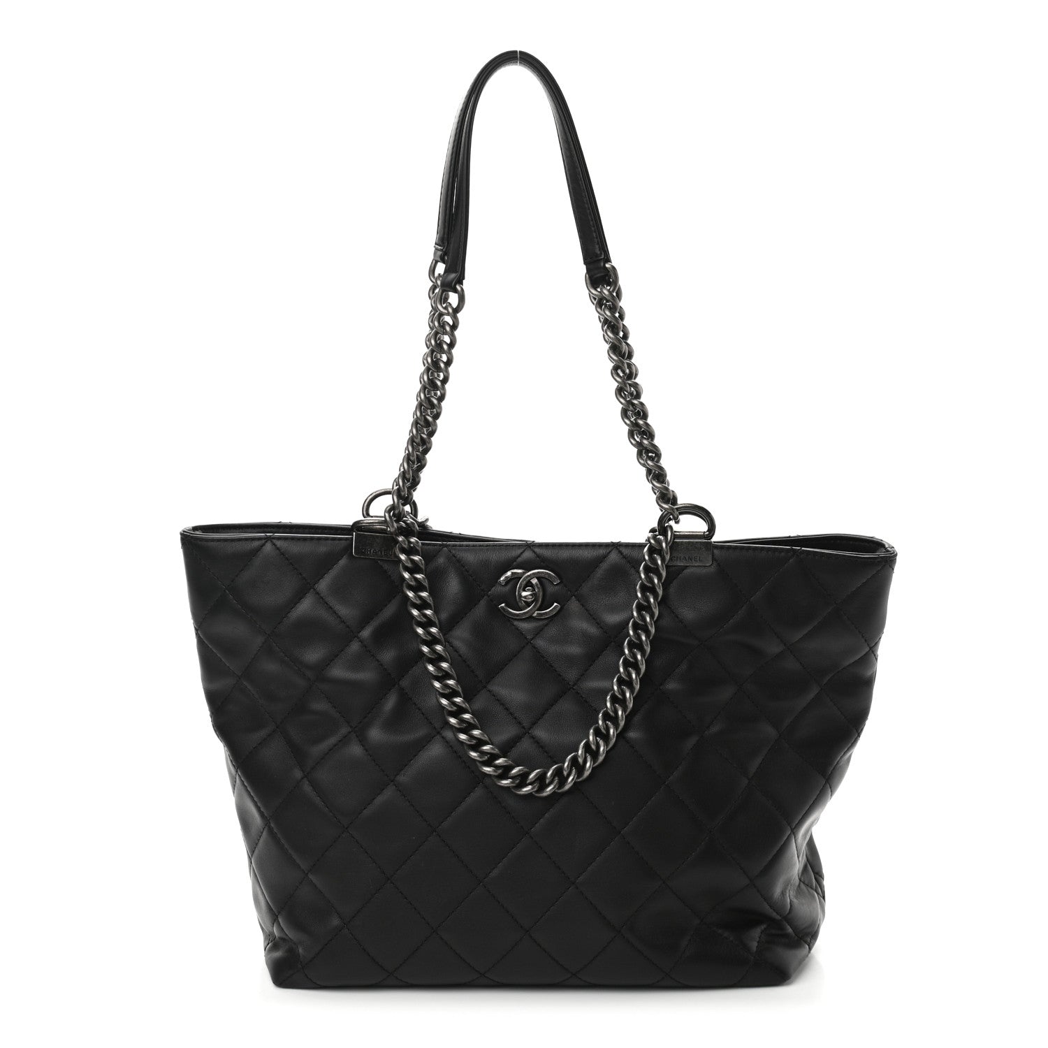 Chanel Sheepskin Quilted Chain Handle Large Shopping Tote Black 1 of 10