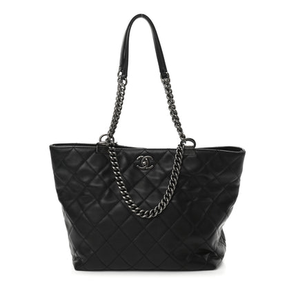 Chanel Sheepskin Quilted Chain Handle Large Shopping Tote Black 1 of 10