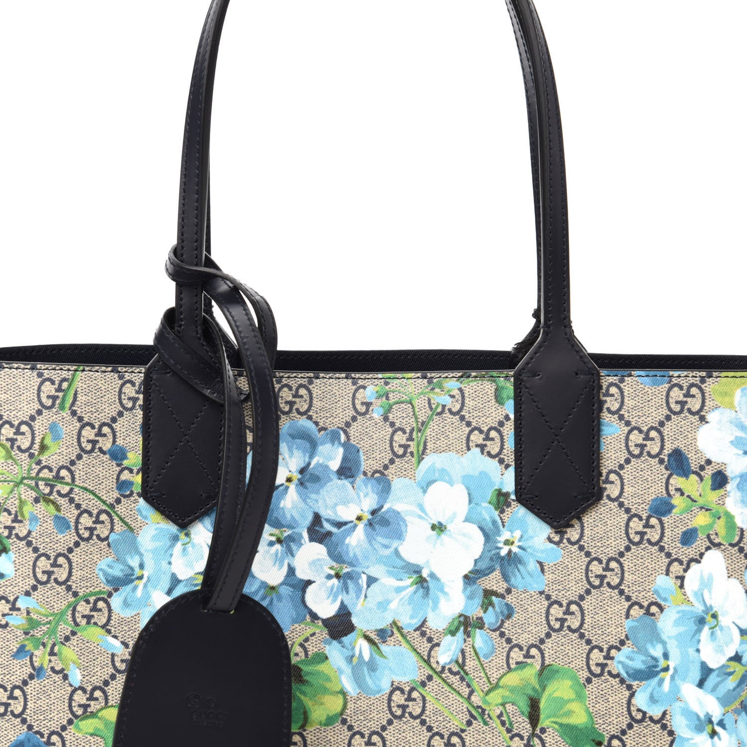 Gucci GG Supreme Monogram Blooms Small Reversible Tote Beige Blue Navy 9 of 16