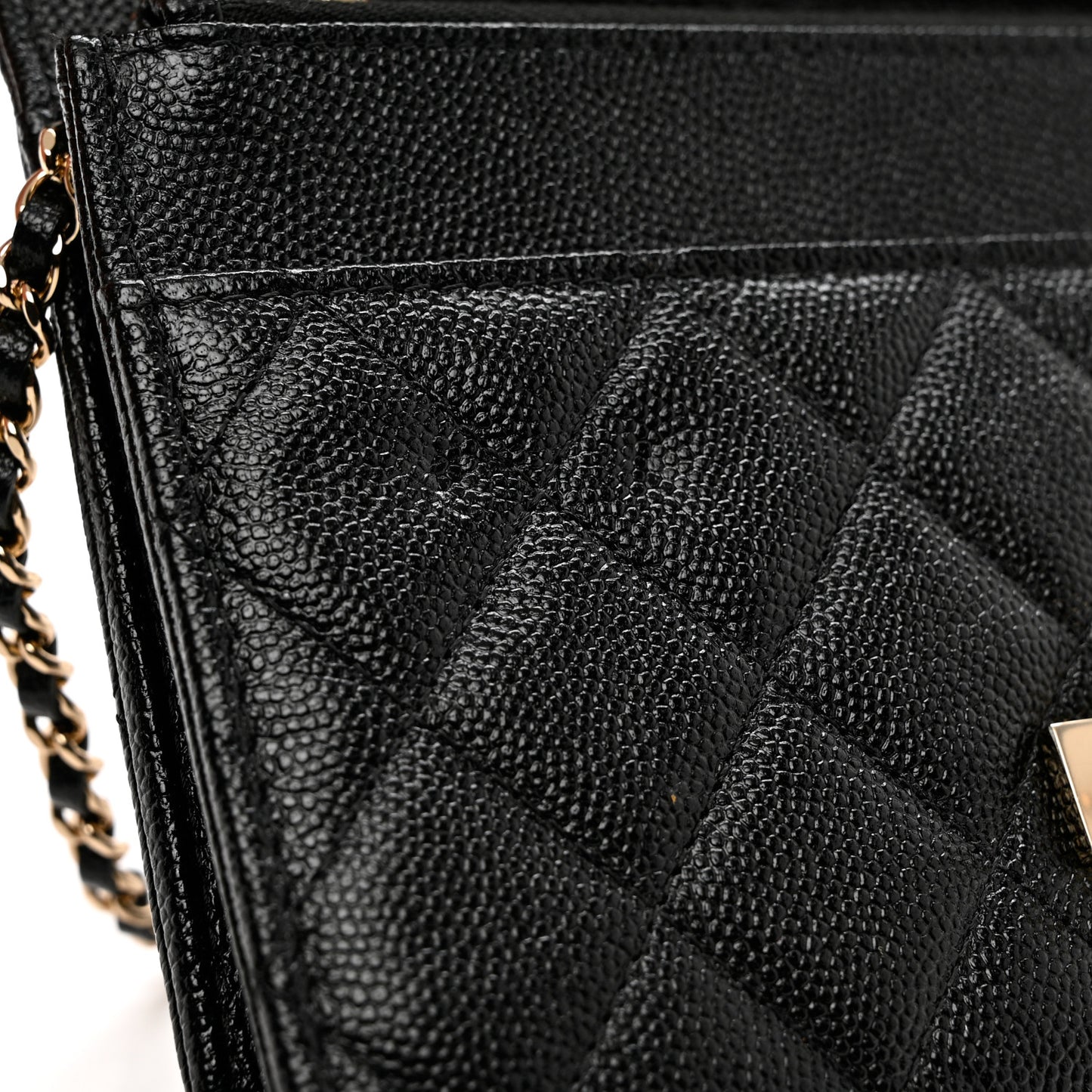 Caviar Quilted Golden Class Wallet On Chain WOC Black