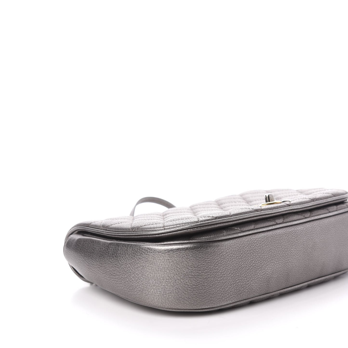 Metallic Calfskin Quilted Casual Pocket Messenger Flap Silver