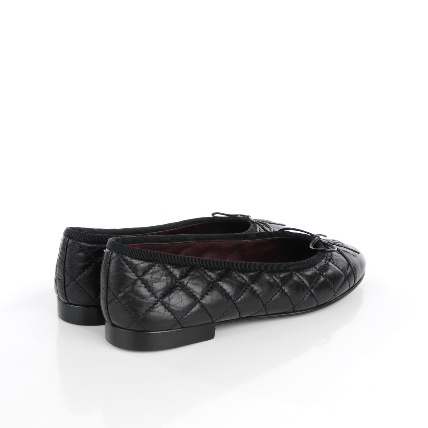 Aged Calfskin Quilted CC Cap Toe Ballerina Flats 38 Black