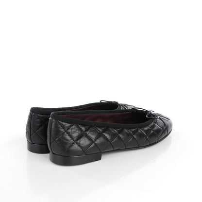 Chanel Aged Calfskin Quilted CC Cap Toe Ballerina Flats 38 Black 4 of 8