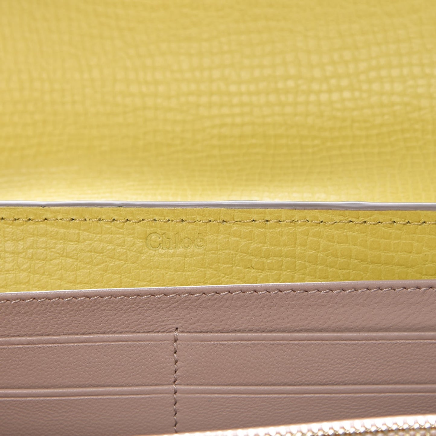 Grained Calfskin Lambskin Drew Long Wallet with Flap Yellow Beige