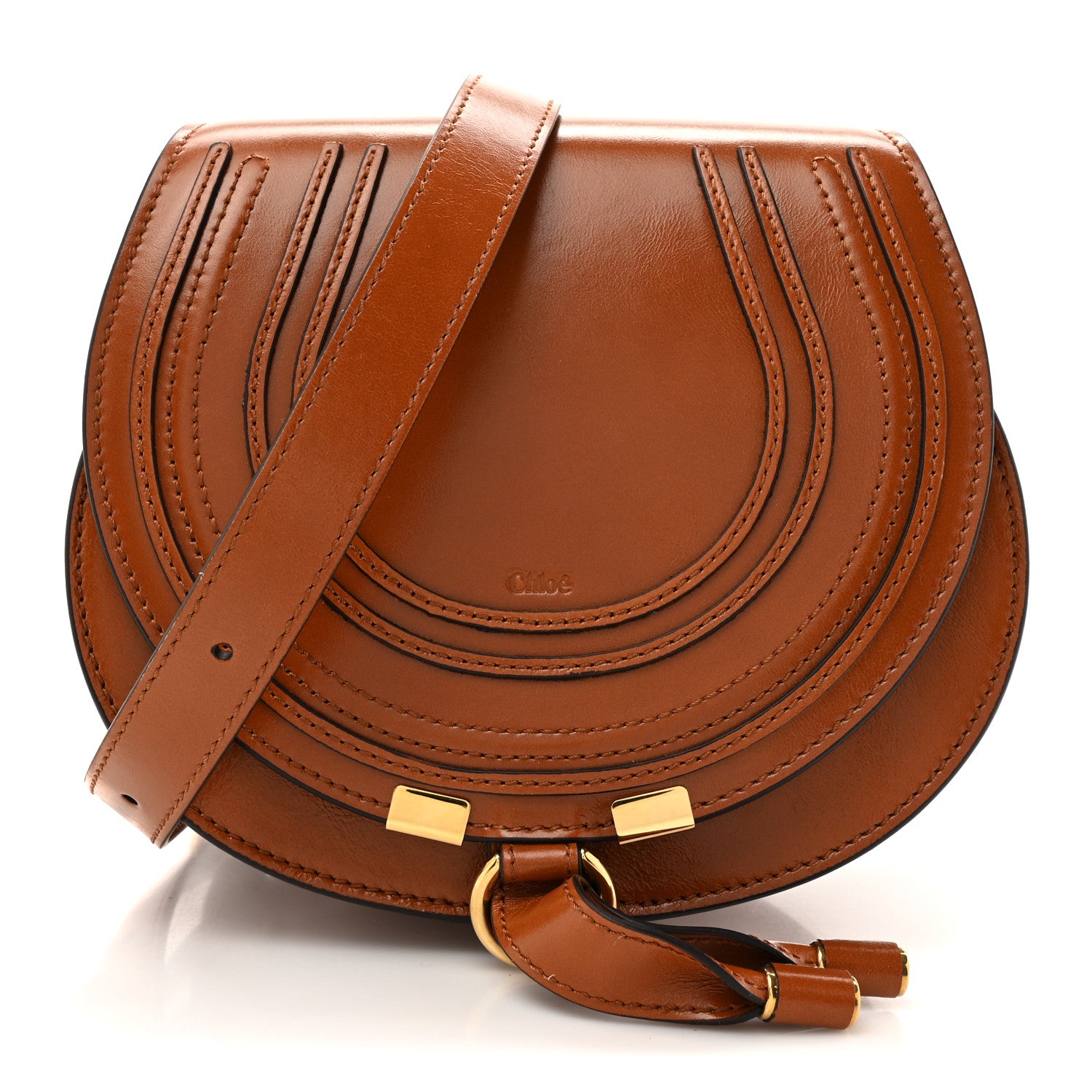 Chloe Shiny Calfskin Small Marcie Saddle Bag Clay Brown 1 of 11