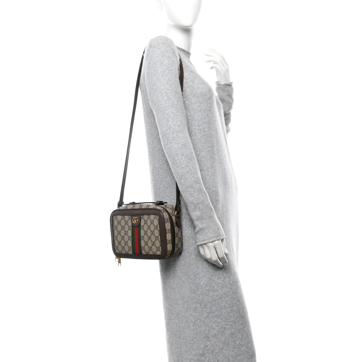 GG Supreme Monogram Web Small Ophidia Top Handle Shoulder Bag Brown