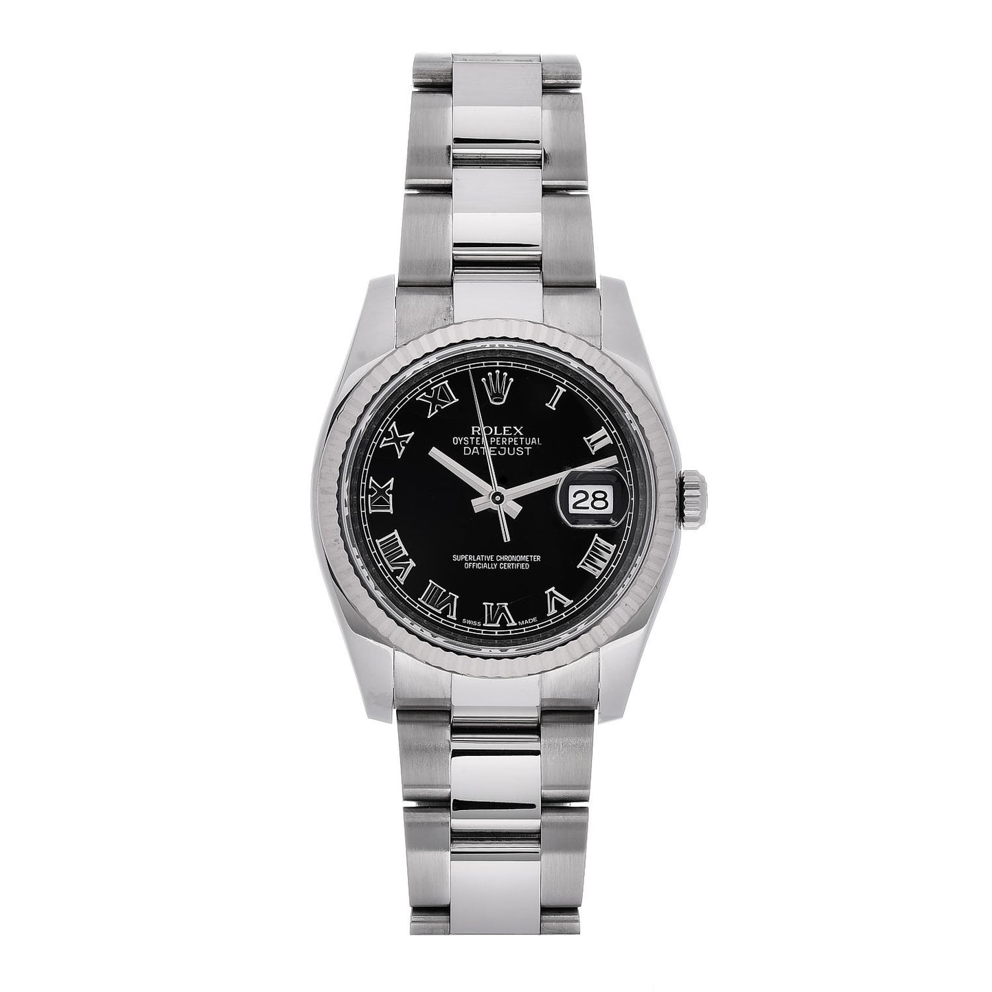 Stainless Steel 18K White Gold 36mm Oyster Perpetual Datejust Watch Black Roman 116234