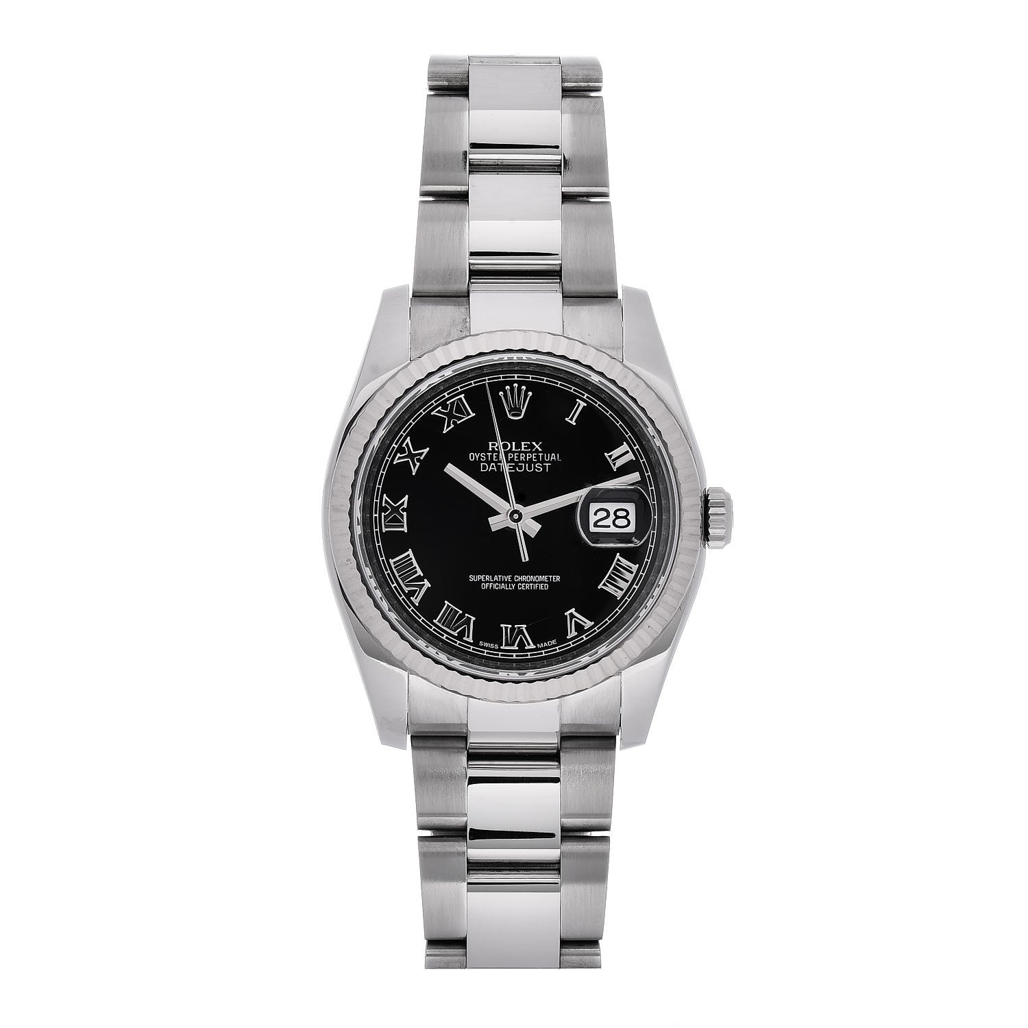 Rolex Stainless Steel 18K White Gold 36mm Oyster Perpetual Datejust Watch Black Roman 116234 1 of 8