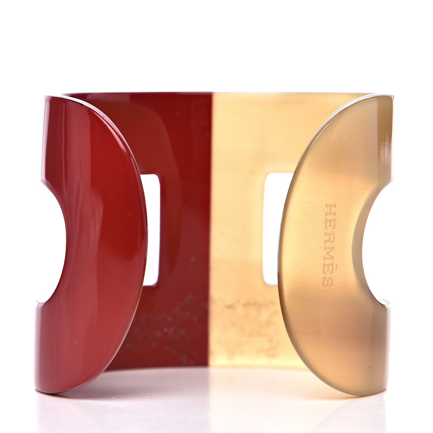 Hermes Lacquered Wood Buffalo Horn Ano Cuff PM Red 2 of 4