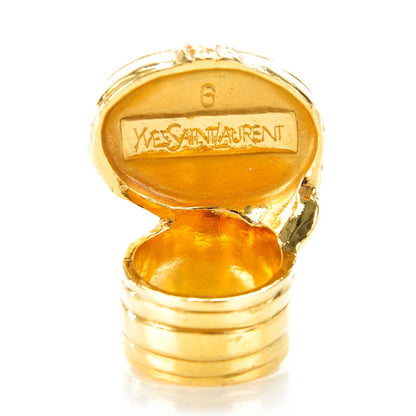 Saint Laurent Glass Cabochon Arty Ovale Ring 6 Gold White 3 of 4