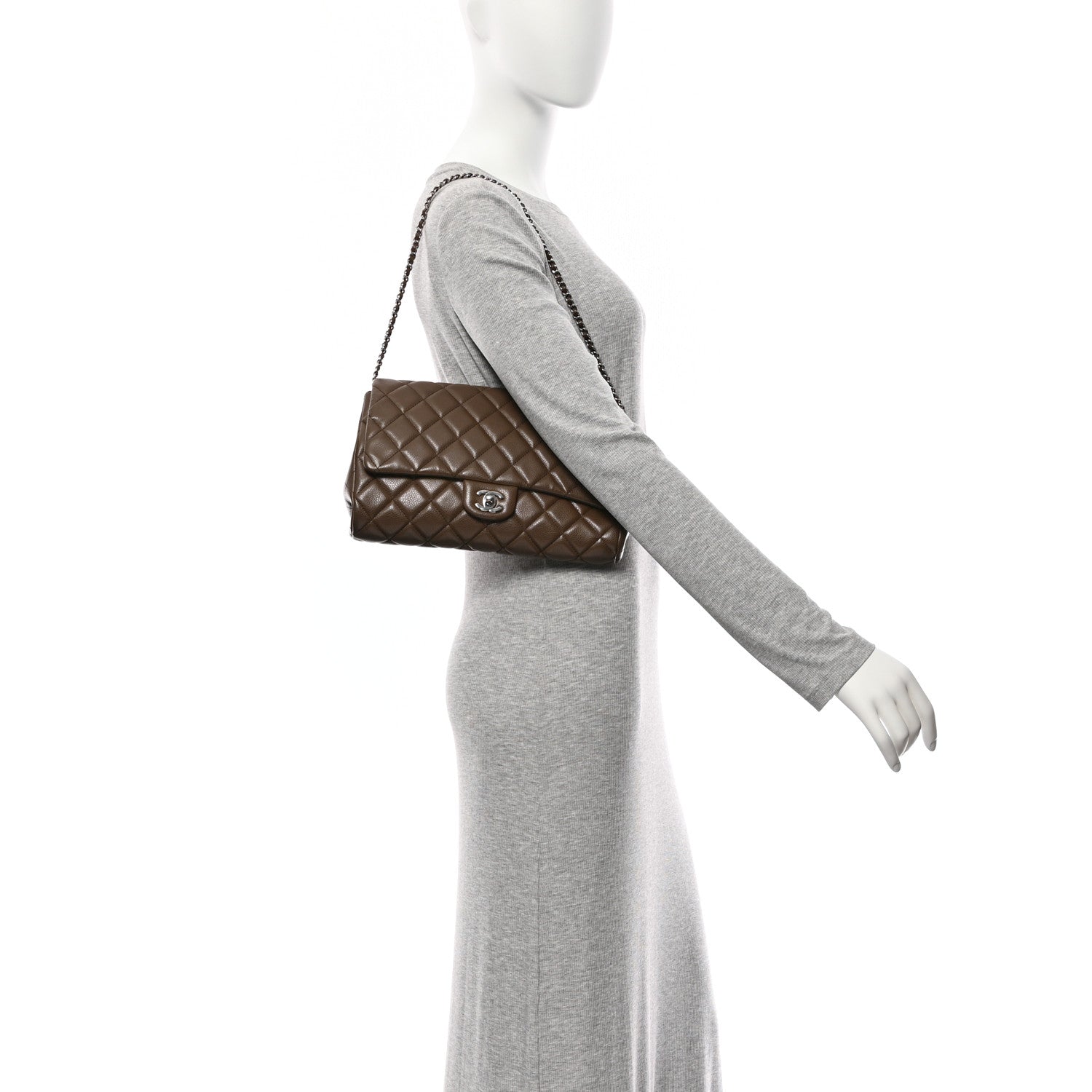 Chanel Caviar Quilted Clutch With Chain Flap Brown 2 of 10