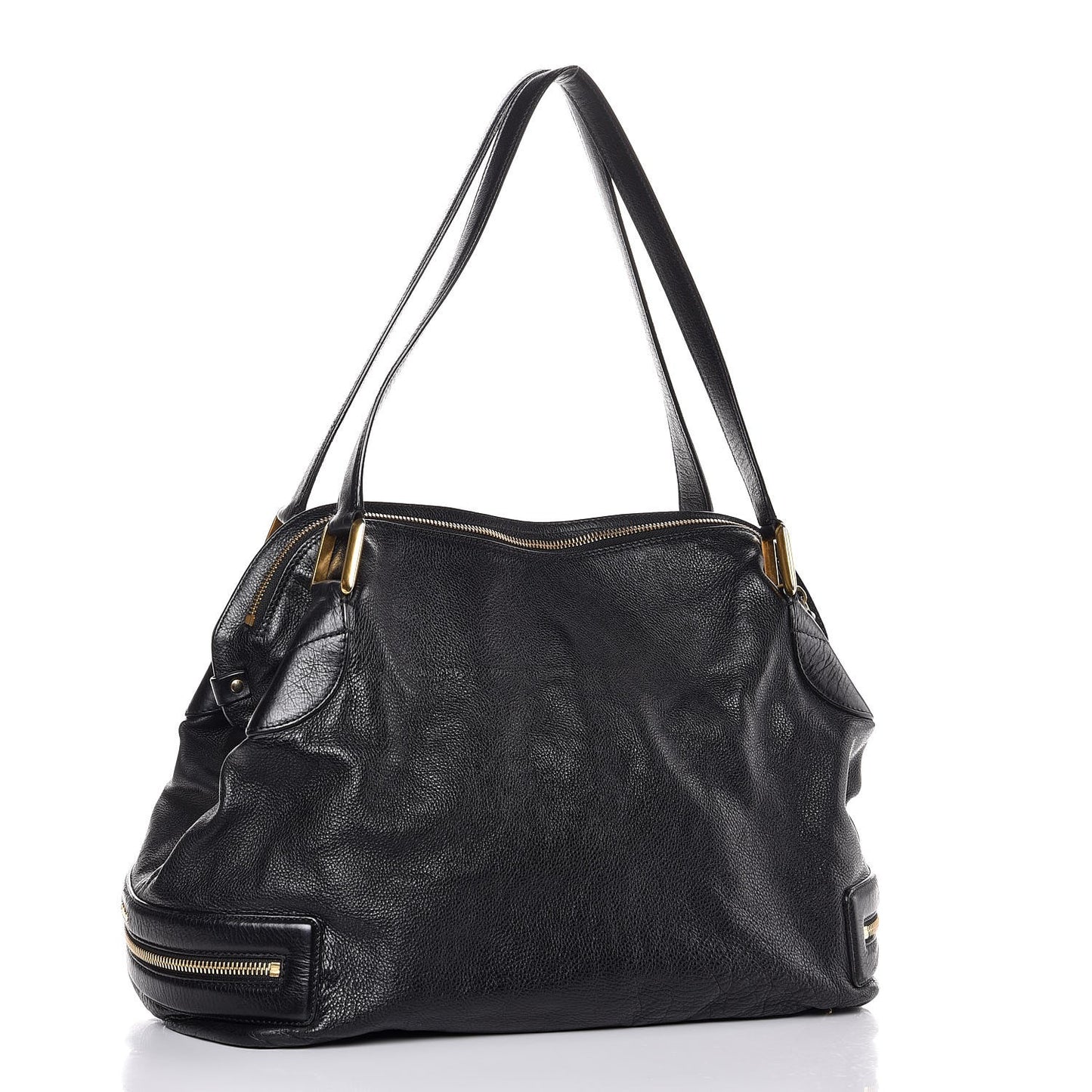 Calfskin Cary Zipped Shoulder Bag Black