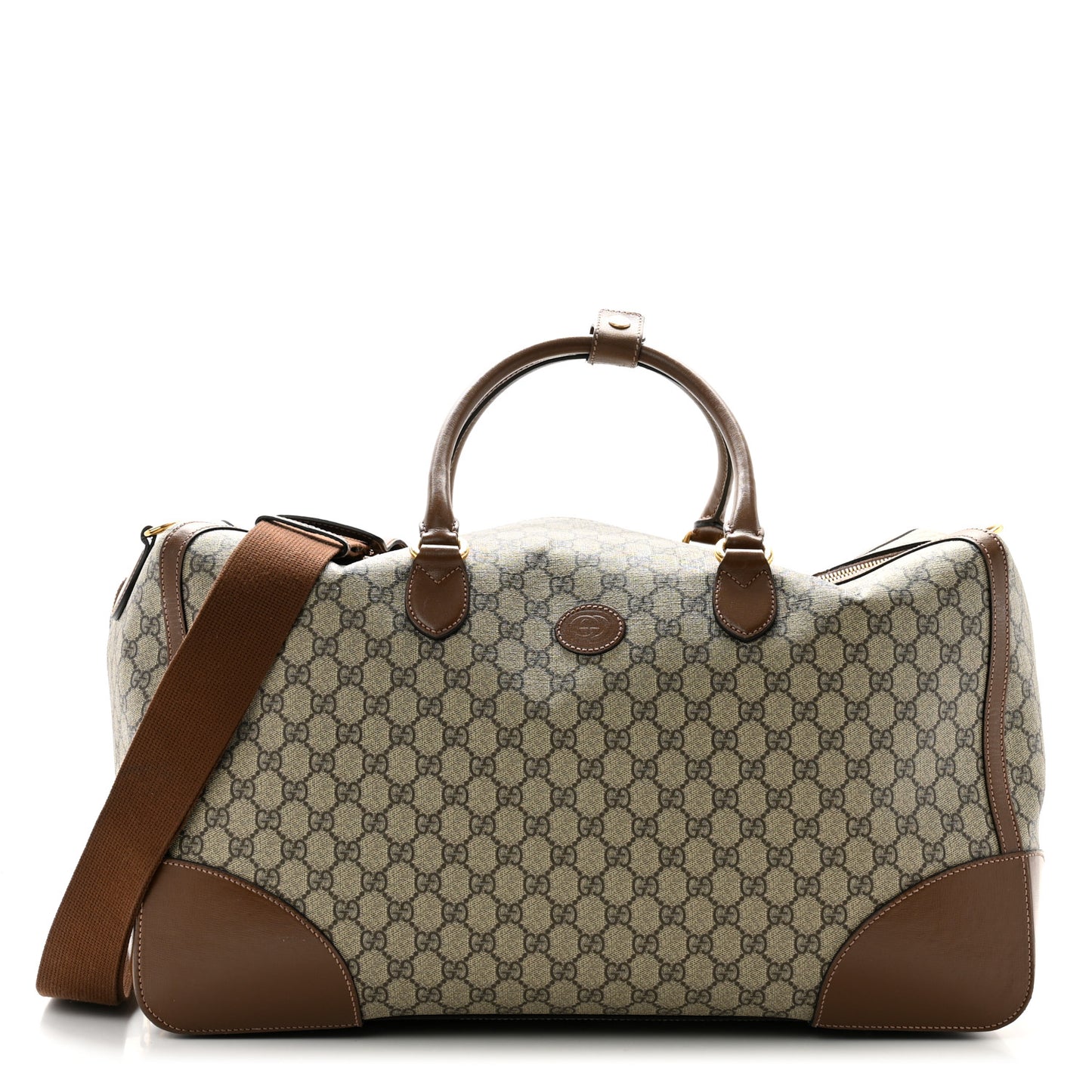 GG Supreme Monogram Azalea Calfskin Retro Interlocking G Large Duffle Bag Beige Ebony Brown Sugar
