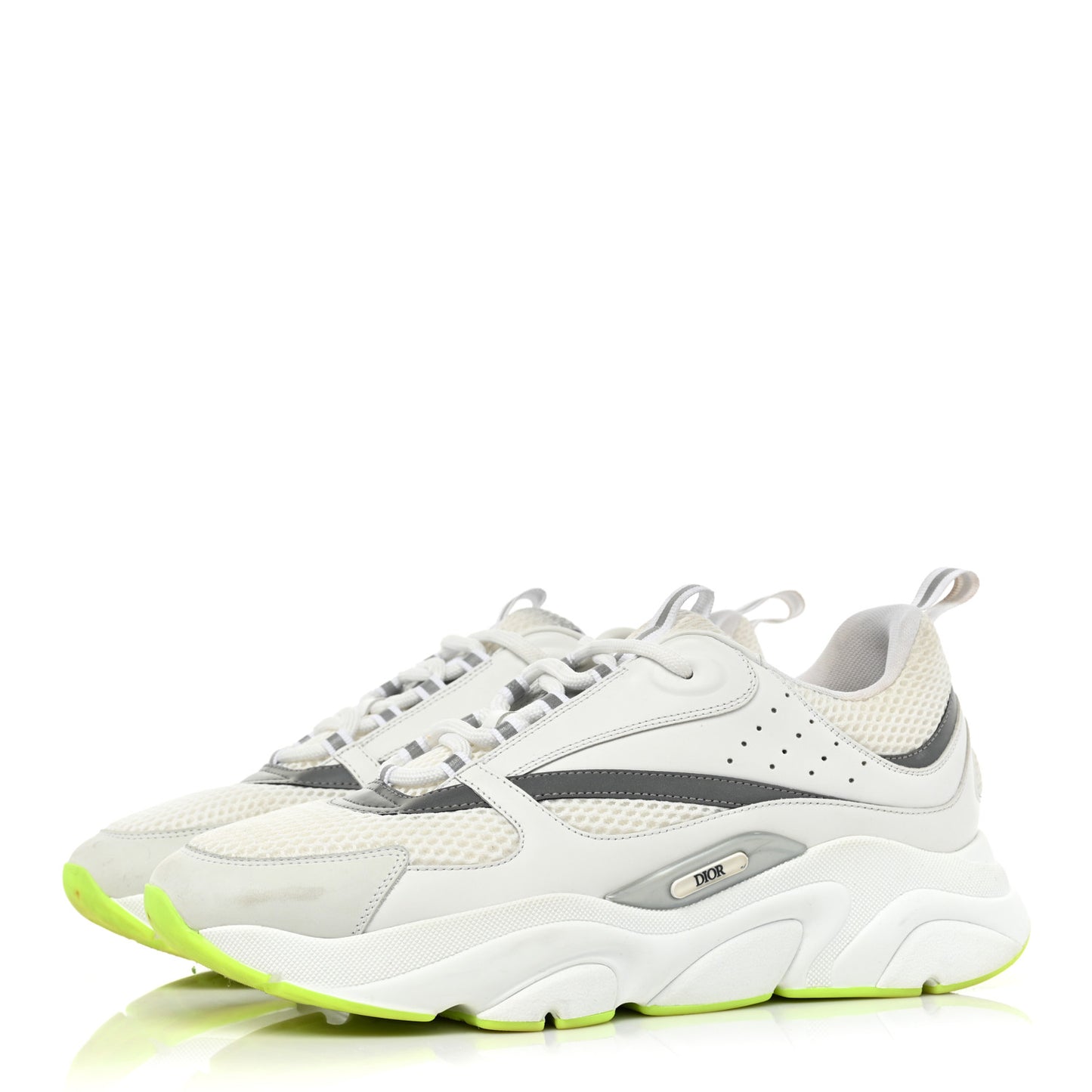Technical Mesh Calfskin Mens B22 Sneakers 45 White Neon Yellow