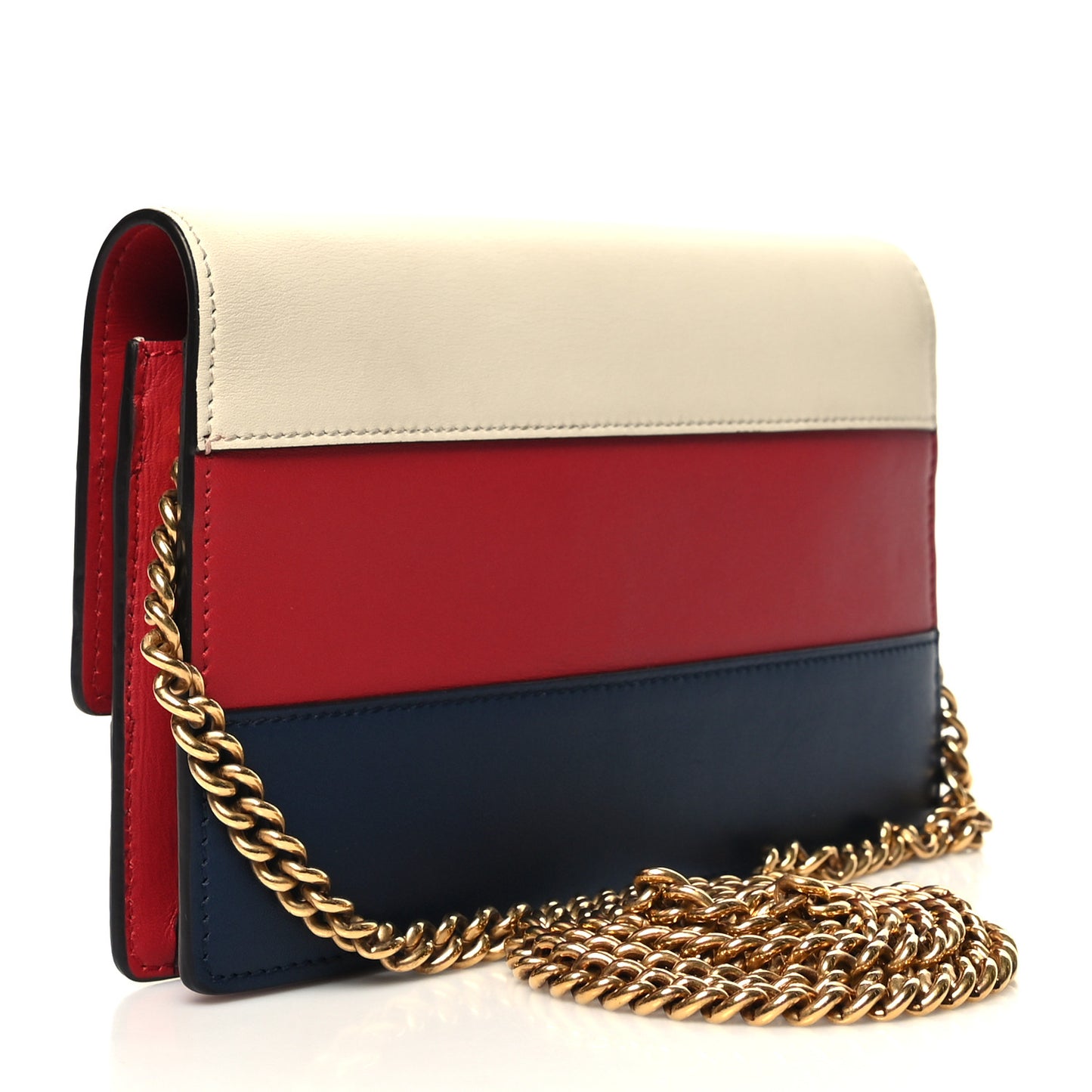 Calfskin Queen Margaret Chain Wallet Blue Agata Hibiscus Red Mystic White