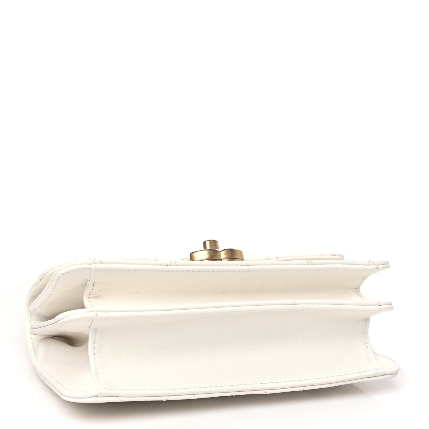 Calfskin Quilted Mini Dual Handle Chain Flap Bag White