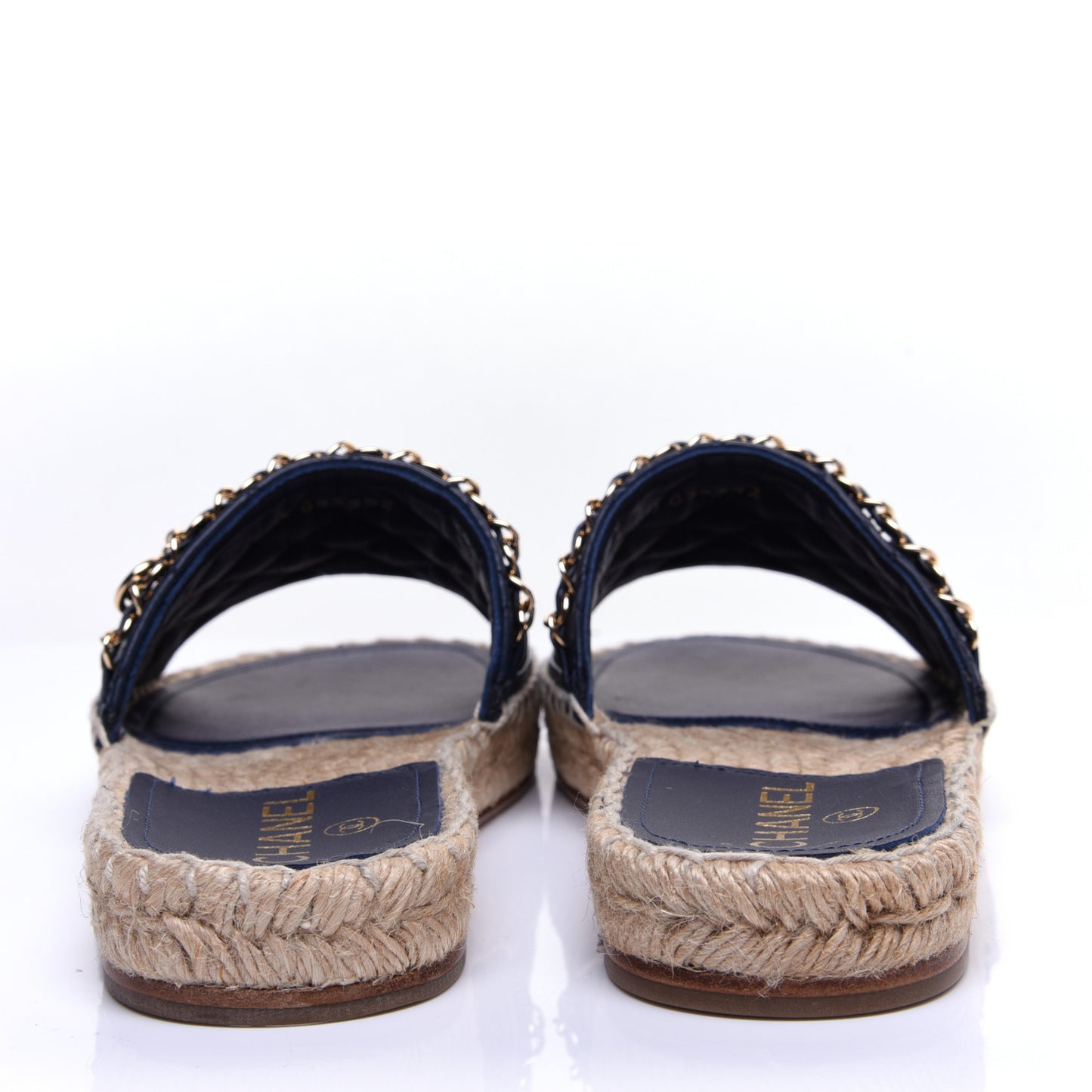 Lambskin Quilted CC Espadrille Slip On Sandals 37 Navy