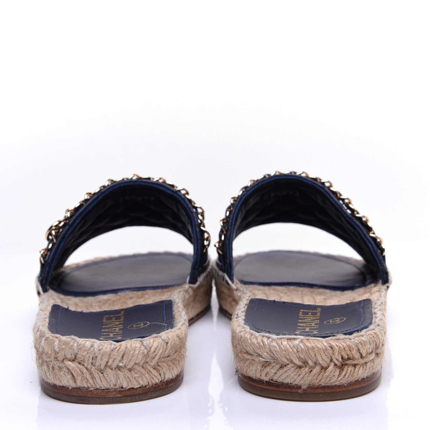 Chanel Lambskin Quilted CC Espadrille Slip On Sandals 37 Navy 4 of 12