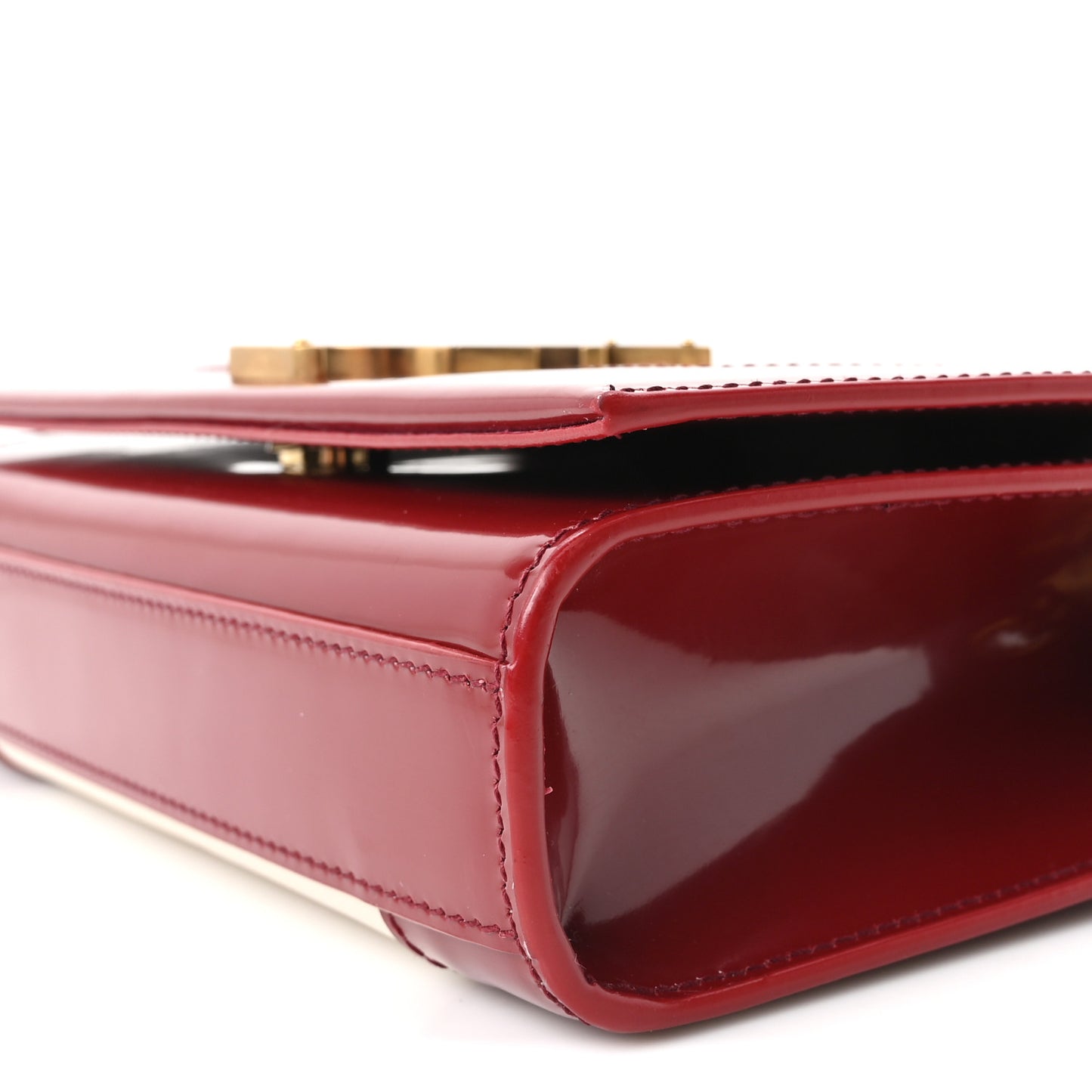 Nappa Patent Calfskin Two-Toned Small Monogram Kate Satchel Off White Oxblood Red