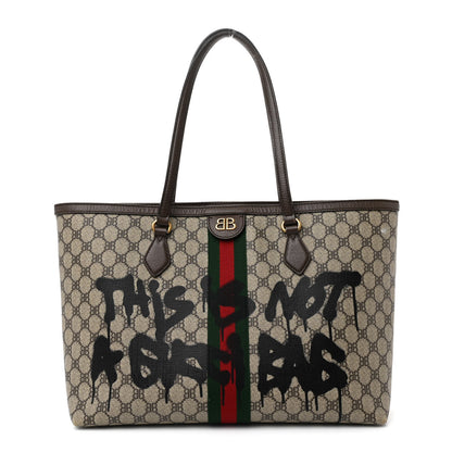 Gucci X BALENCIAGA BB Supreme Monogram Web Graffiti Medium Ophidia Shopping Tote Beige New Acero 2 of 23