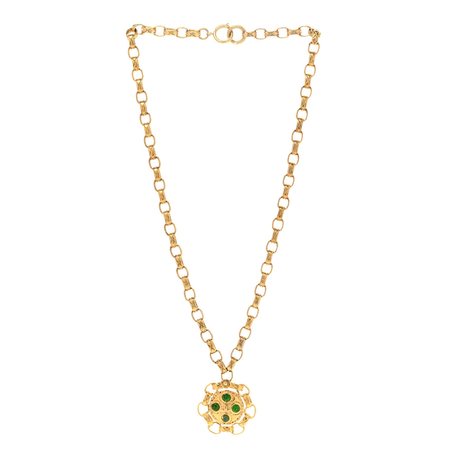 Chanel Crystal Gripoix Poured Glass Pendant Necklace Gold Green 3 of 8