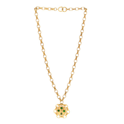 Chanel Crystal Gripoix Poured Glass Pendant Necklace Gold Green 3 of 8