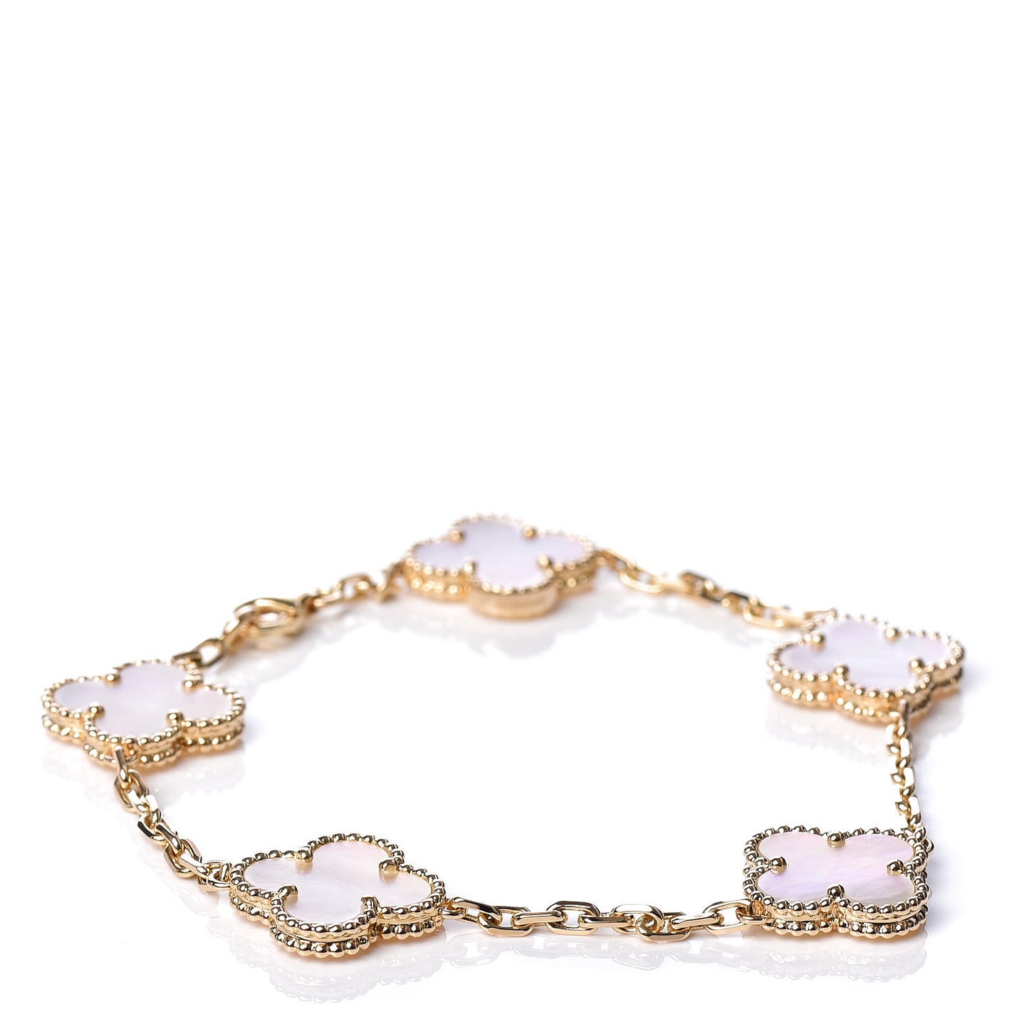 18K Yellow Gold Mother of Pearl 5 Motifs Vintage Alhambra Bracelet