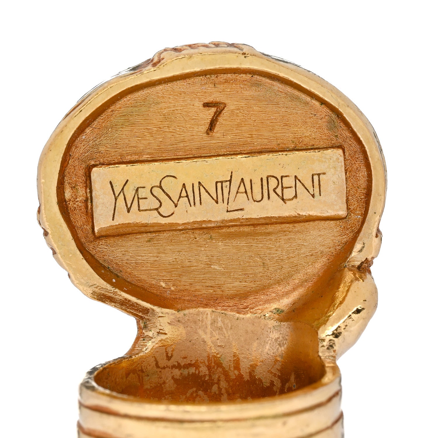 Saint Laurent Glass Cabochon Arty Ovale Ring 54 7 Gold Red 4 of 4