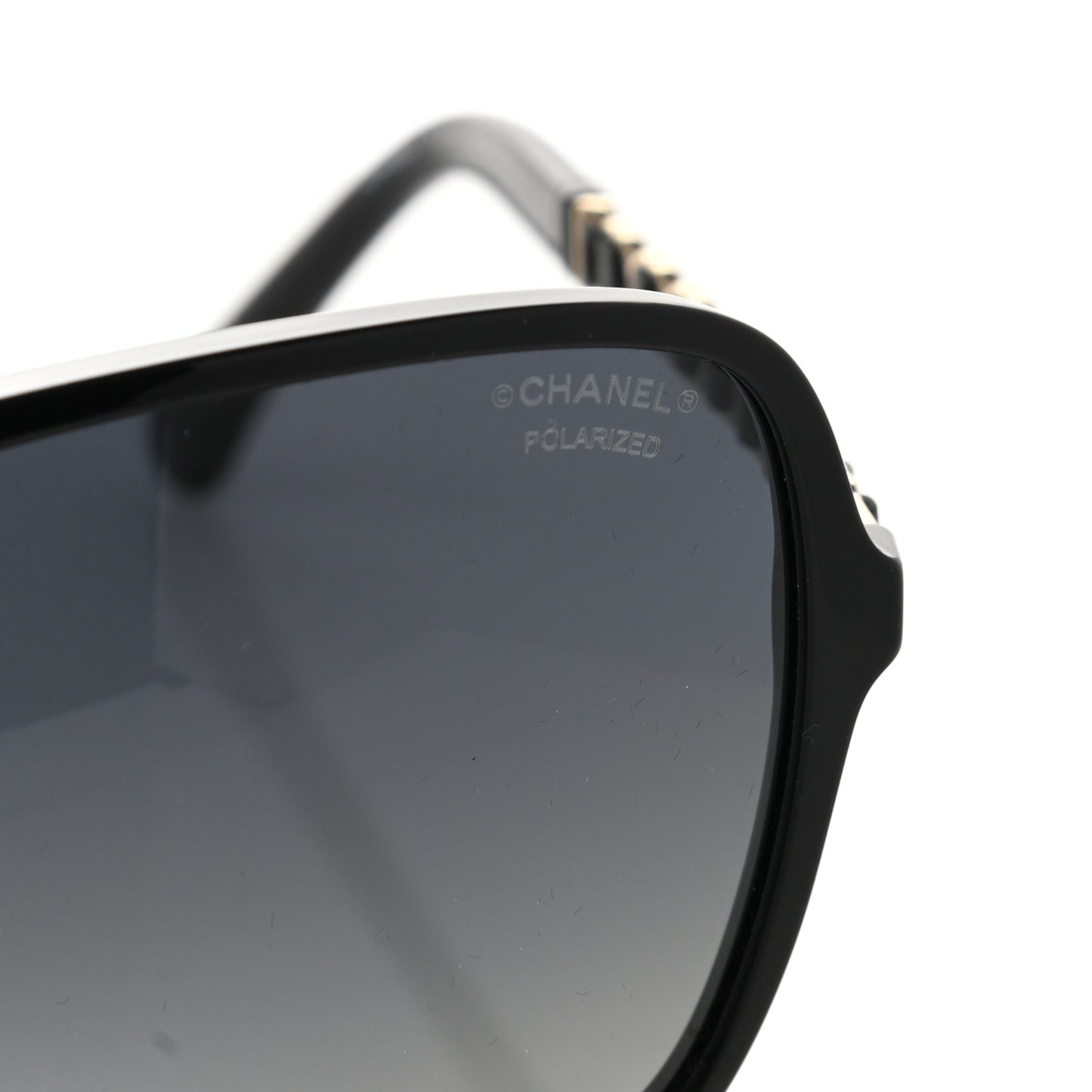Metal Calfskin Polarized CC Chain Pilot Sunglasses 5439-Q-A Black
