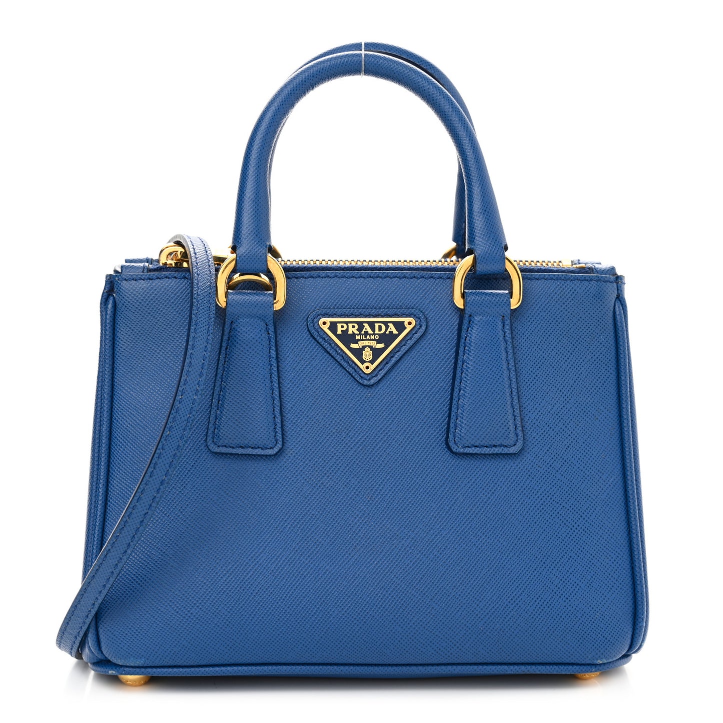 Saffiano Micro Galleria Double Zip Tote Azzurro