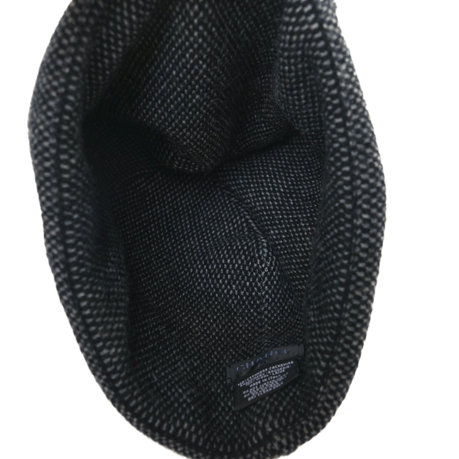 Chanel Cashmere Wool CC Beanie Hat Black Grey 3 of 4
