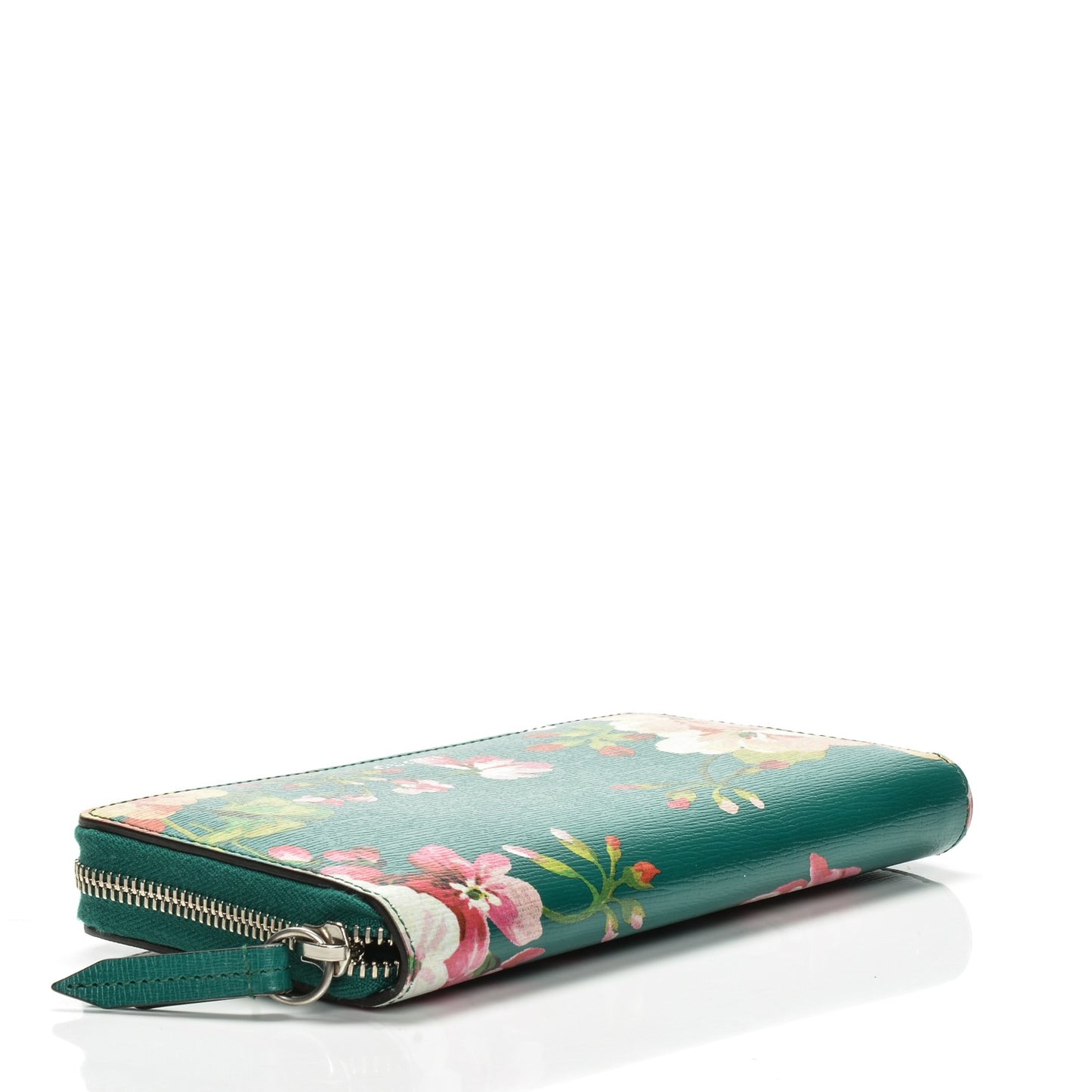 Calfskin Blooms Print Zip Around Wallet Bright Emerald Multicolor