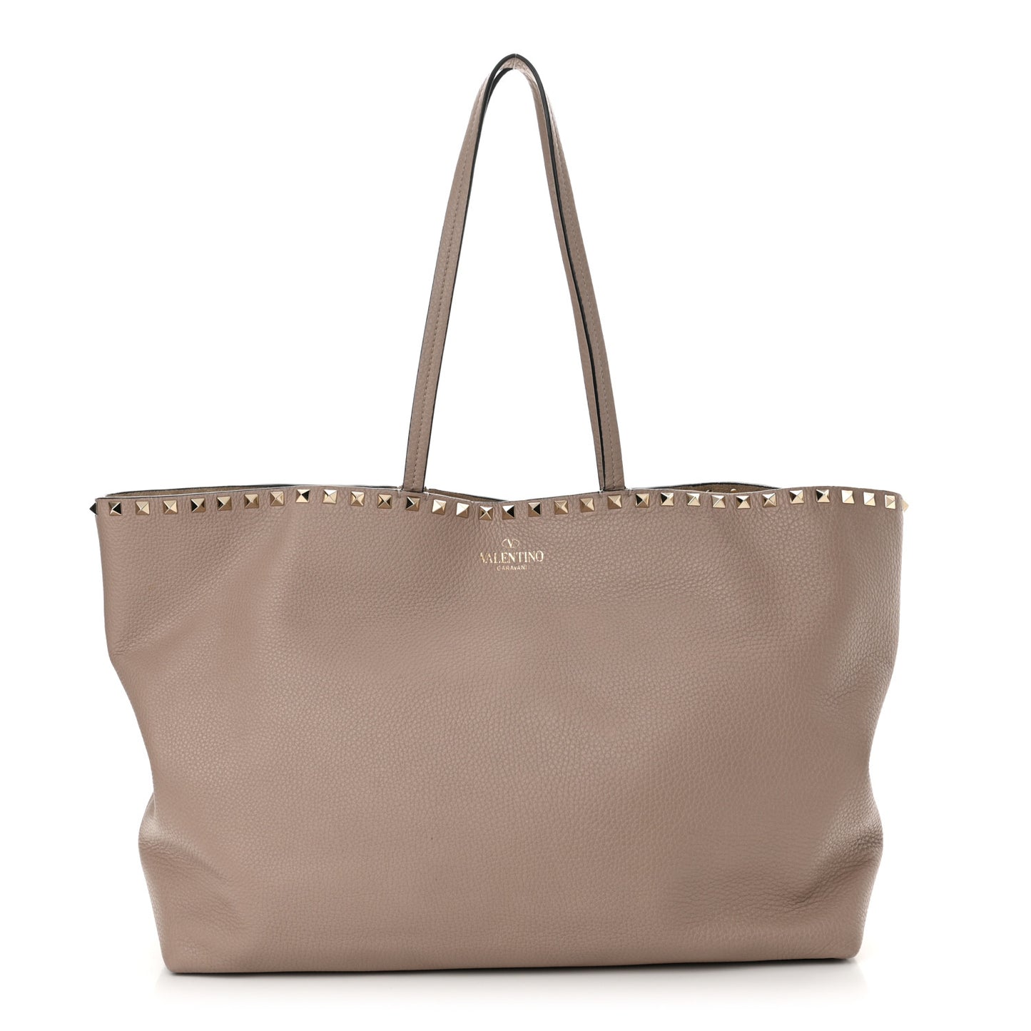 Grained Calfskin Rockstud Shoulder Tote Poudre