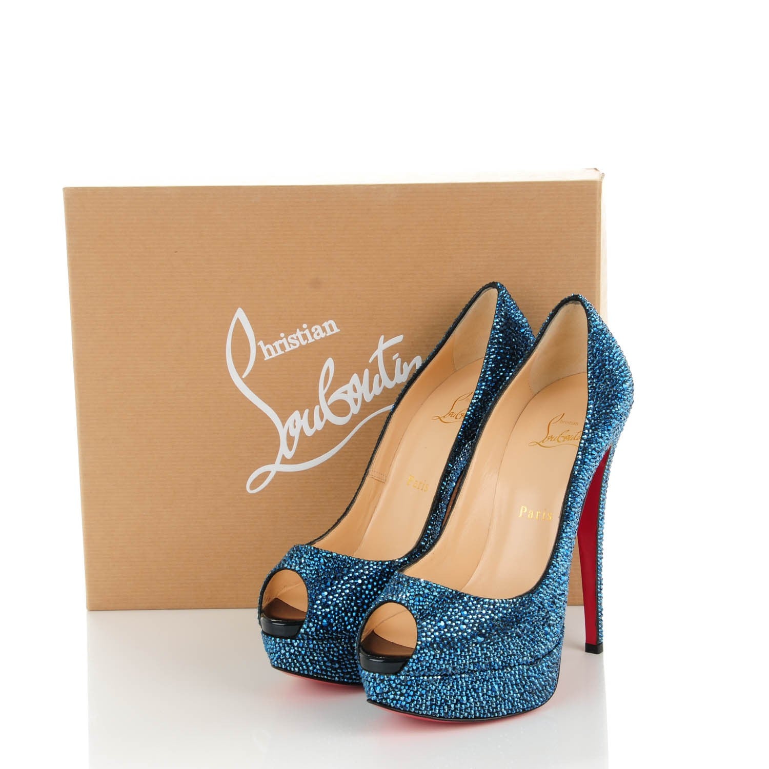 Christian Louboutin Suede Strass Lady Peep 150 Pumps 38.5 Blue Khol 8 of 8