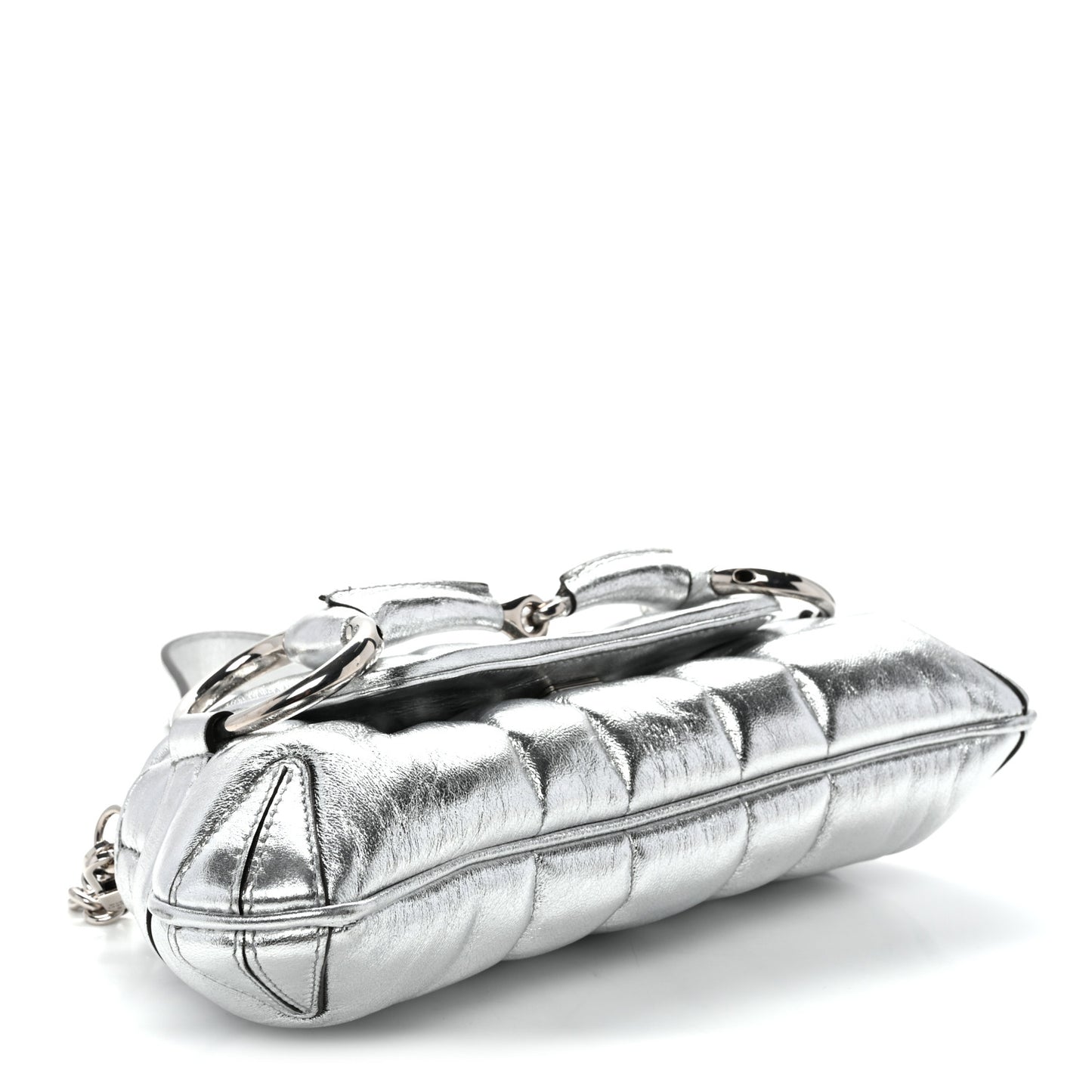 Metallic Nappa Vertical Matelasse Small Maxi Horsebit Chain Shoulder Bag Silver