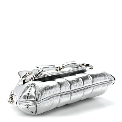 Gucci Metallic Nappa Vertical Matelasse Small Maxi Horsebit Chain Shoulder Bag Silver 4 of 9