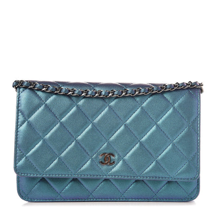 Chanel Iridescent Lambskin Quilted Wallet On Chain WOC Turquoise 1 of 9