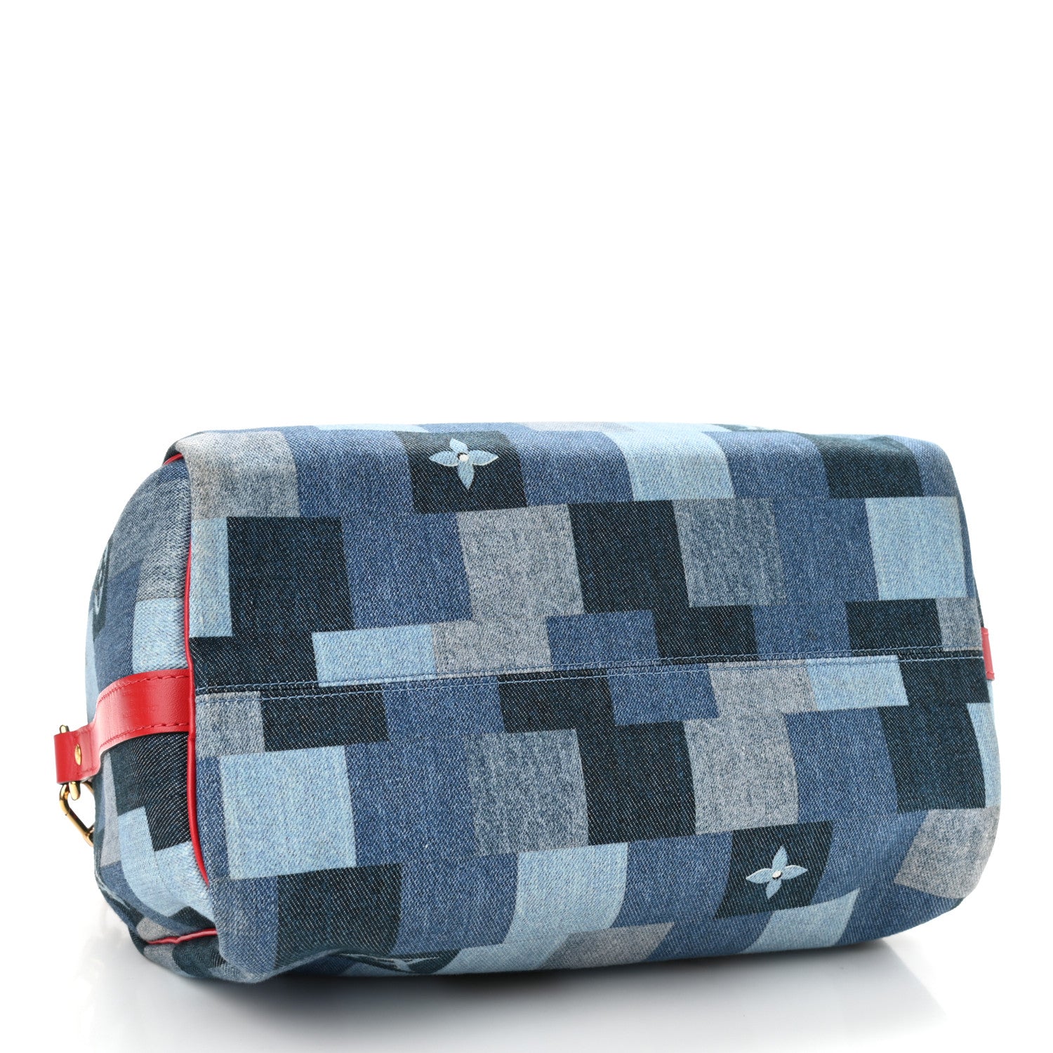 Louis Vuitton Denim Damier Monogram Patchwork Speedy Bandouliere 30 Blue Rouge 4 of 12