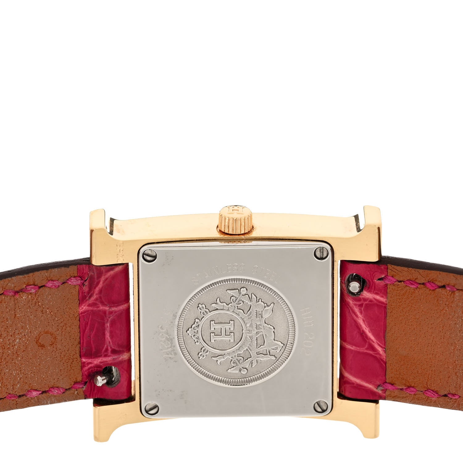 Hermes Stainless Steel Alligator Diamond Mother of Pearl 21mm Heure H Hour Quartz Watch Framboise 4 of 5