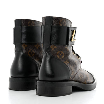 Louis Vuitton Calfskin Monogram Wonderland Flat Ranger Boots 37 Black 4 of 9