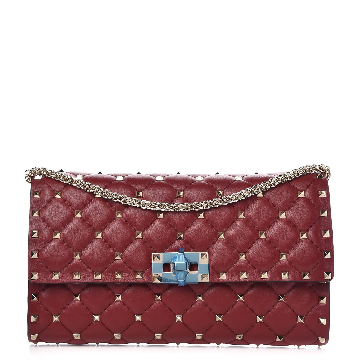 Valentino Garavani Nappa Rockstud Spike Wallet on Chain Rubino 1 of 12
