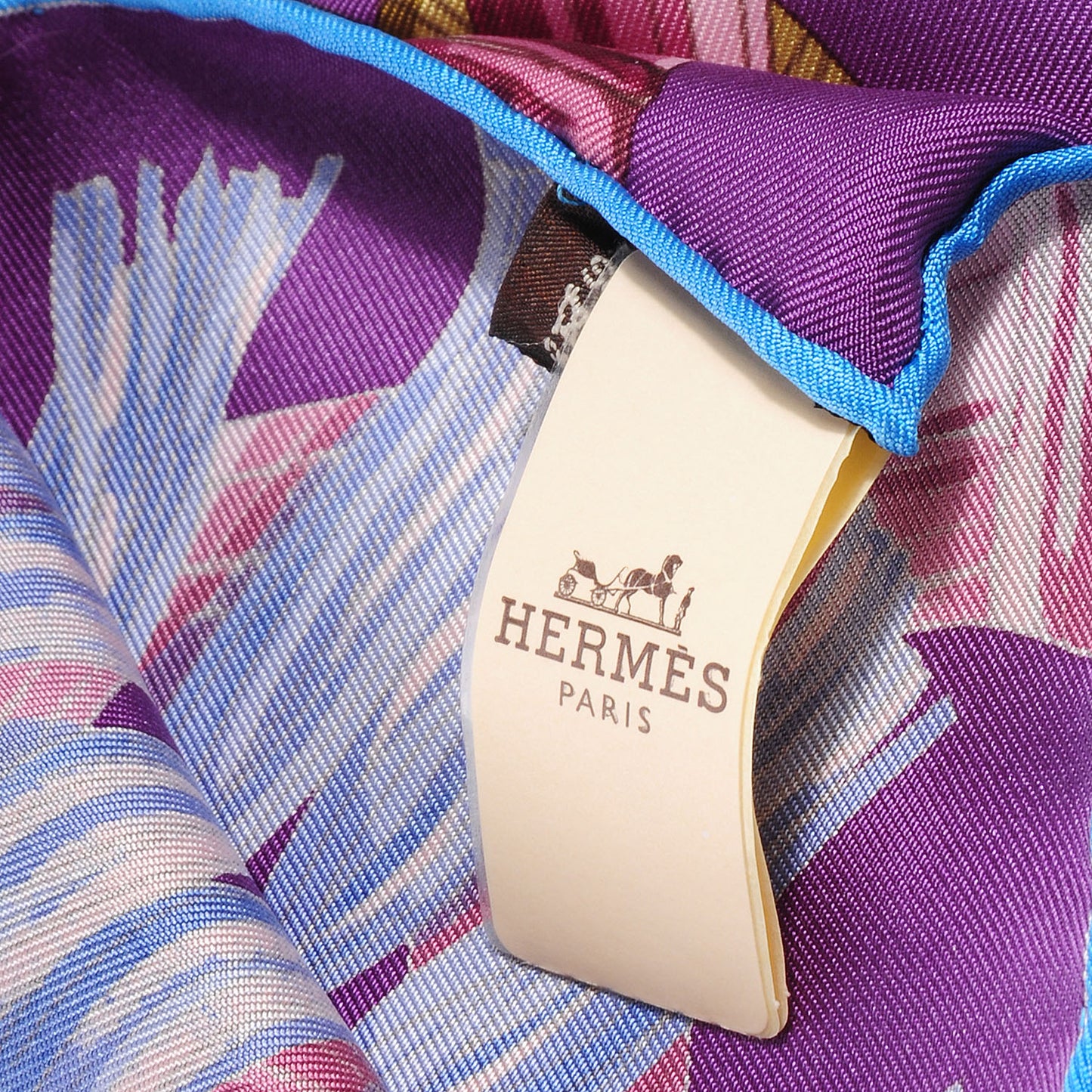 Silk Au Fil Du Carre Scarf 90 Violet Vieux Rose Vert