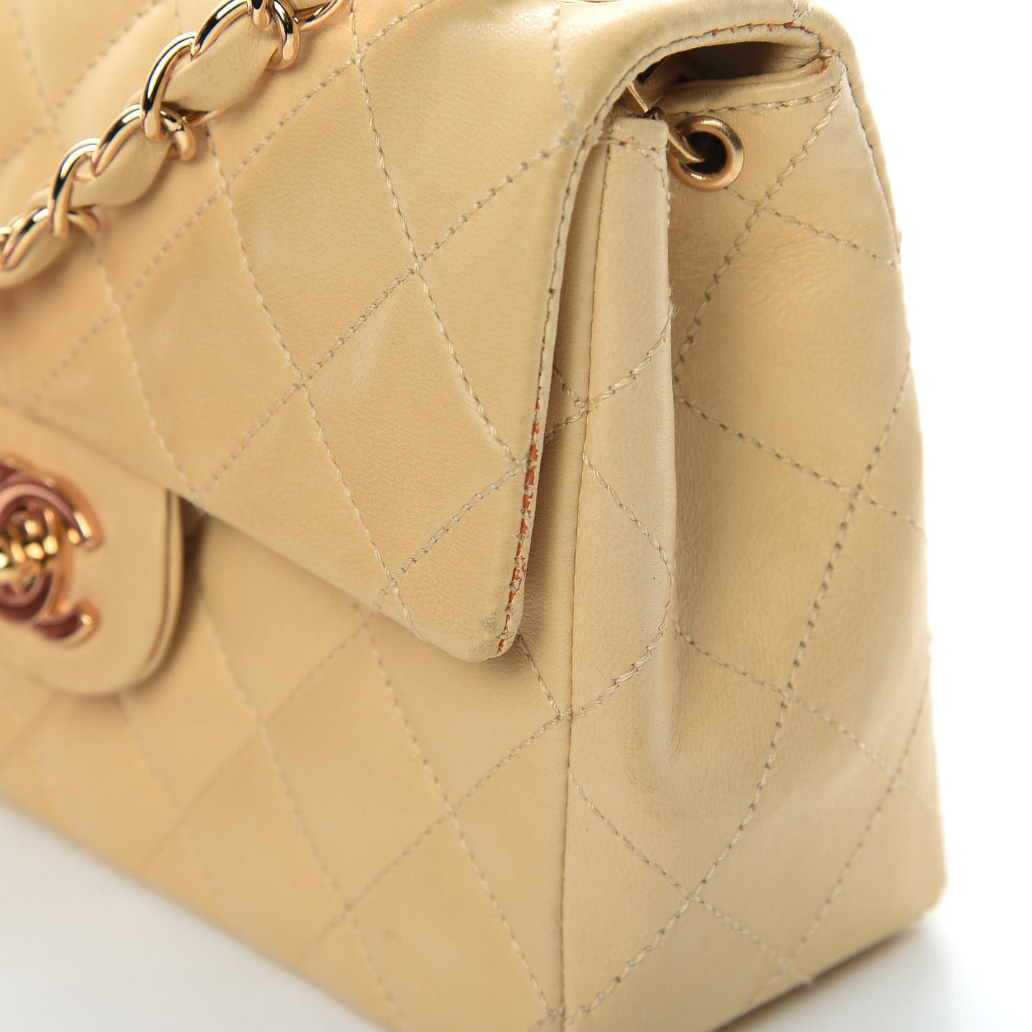 Lambskin Quilted Mini Square Flap Beige
