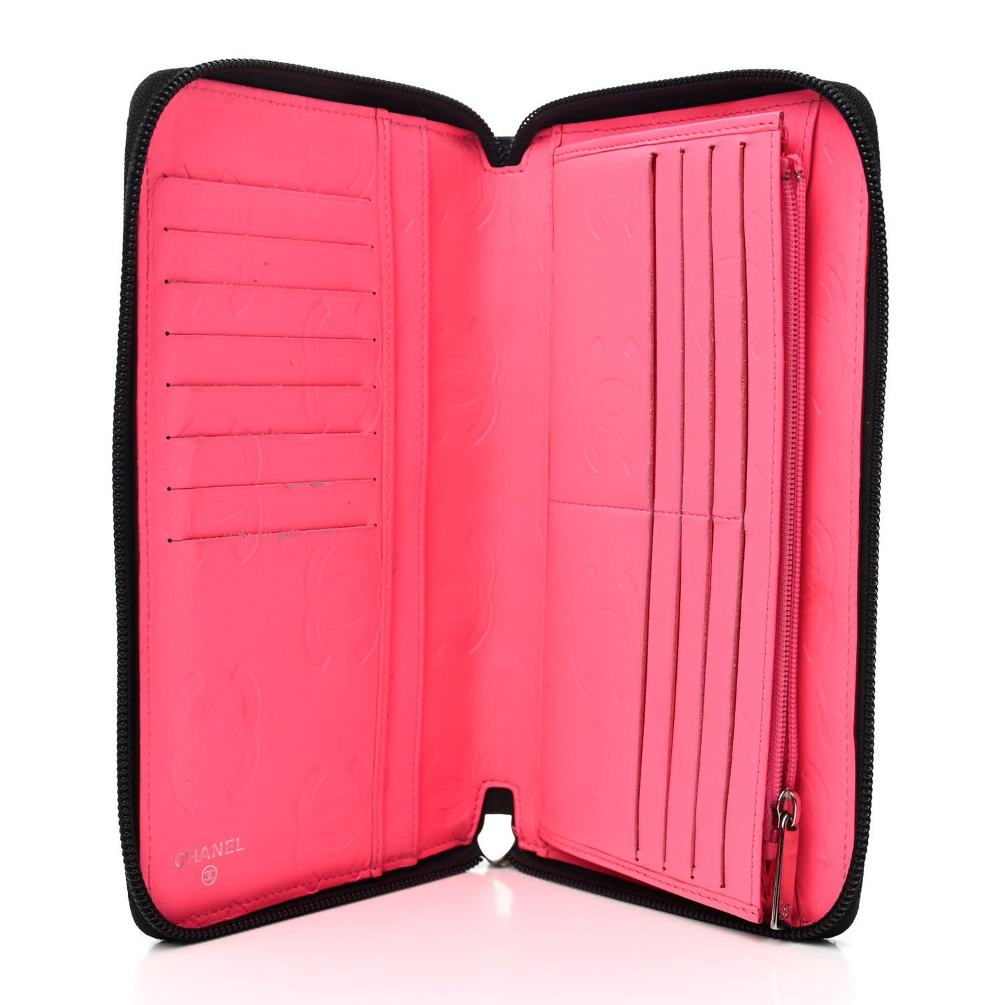 Calfskin Quilted Cambon Zip Around Organizer Wallet Black