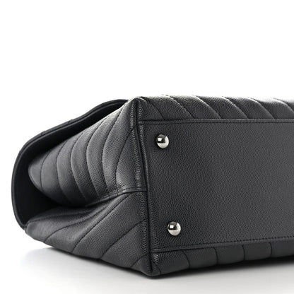 Chanel Caviar Chevron Quilted Small Coco Handle Flap Dark Grey 9 of 10