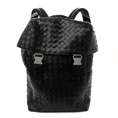 Bottega Veneta Calfskin Intrecciato Flap Backpack Black 1 of 13