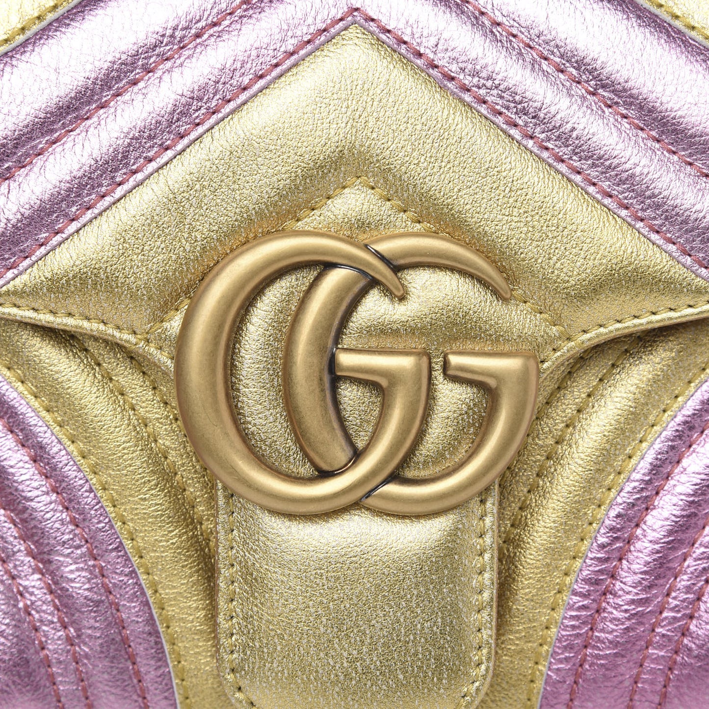 Metallic Calfskin Matelasse Small GG Marmont Shoulder Bag Gold Pink